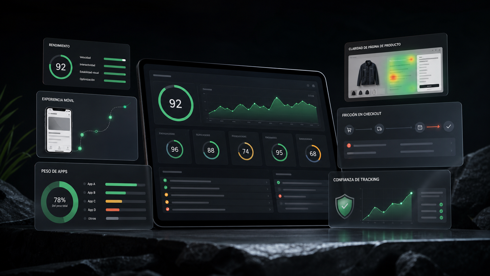 Panel visual interactivo de auditoria Shopify